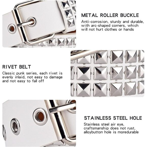 Women's Pink Metal Punk Rock Rivet Belt With Bright Pyramid Studded - Picture 6 of 7